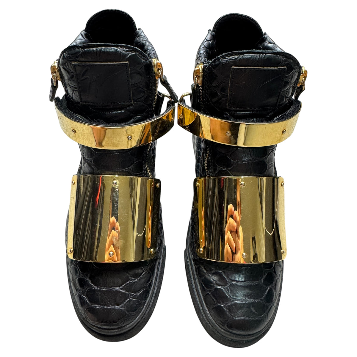 Giuseppe zanotti gold big strap shoes