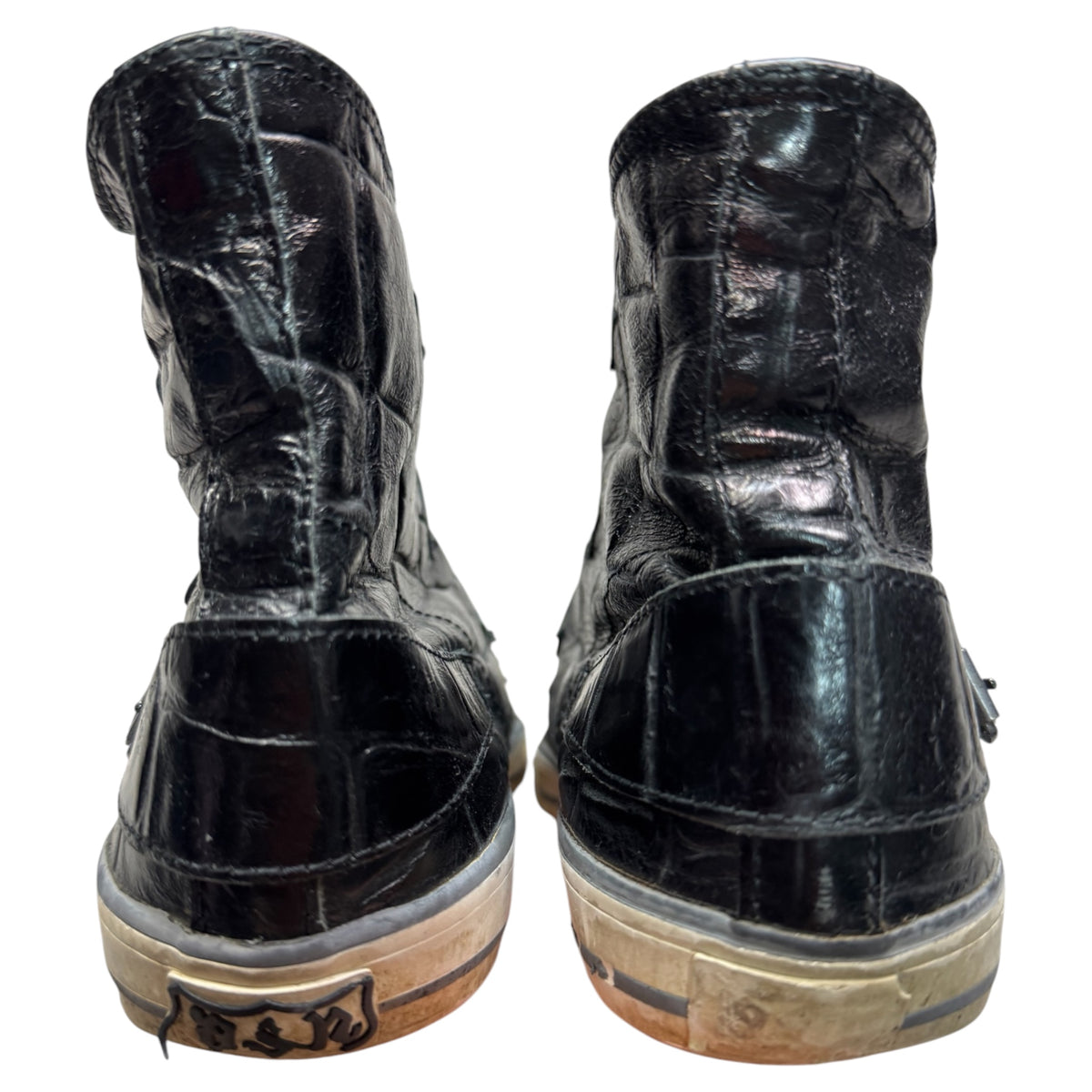 Ash crocodile leather buckle shoes