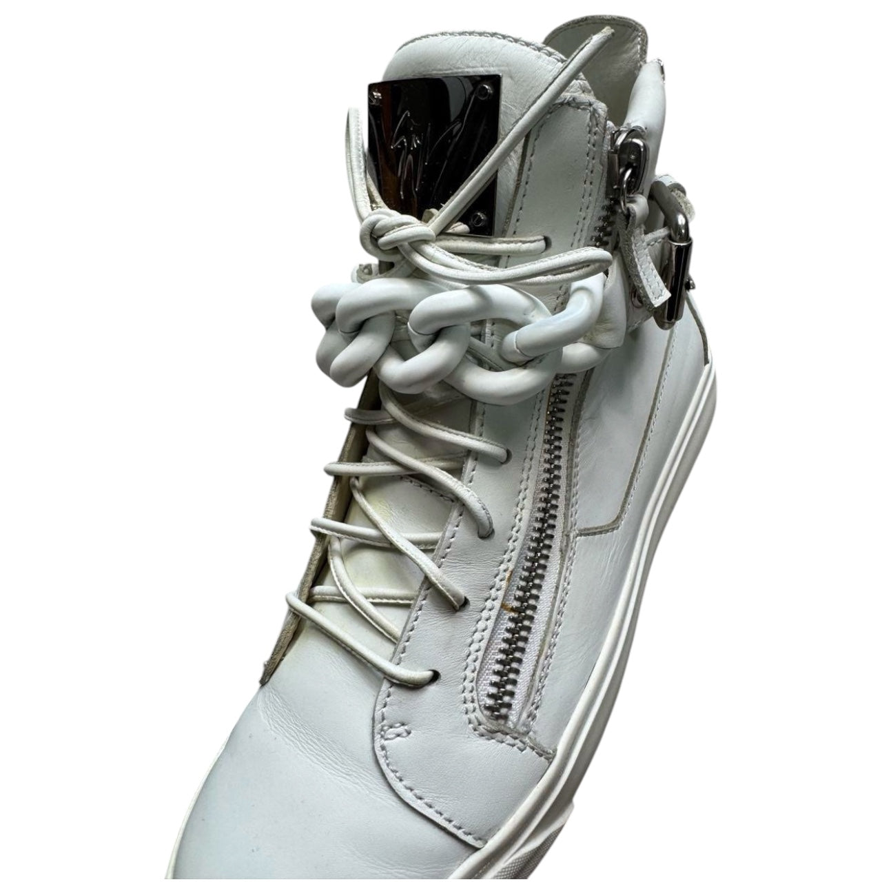 Giuseppe zanotti white chain shoes